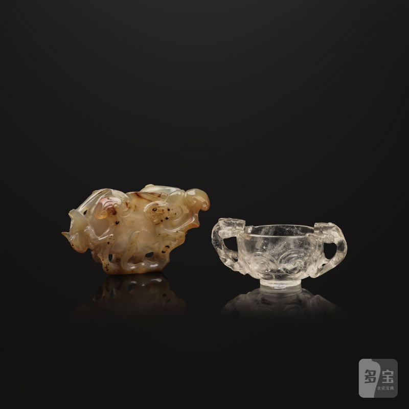 十七/十八世紀 瑪瑙螭龍靈芝洗 及 水晶雙螭耳盃 | RINCE-PINCEAUX EN AGATE ET COUPE EN CRISTAL DE ROCHE - 图4